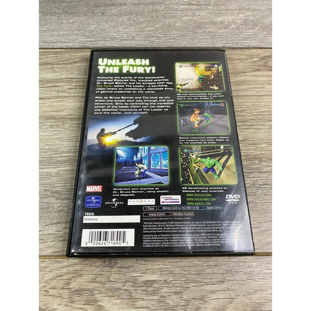 The Hulk Sony PlayStation 2 PS2 2003 Case and Manual Only No Game Marvel